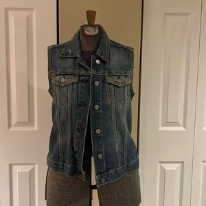 Medium blue, distressed jean vest